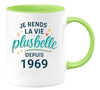 quotedazur - Mug Je rends la vie plus belle depuis 1969 - Tasse Cadeau 56 ans Femme - Vert/Céramique