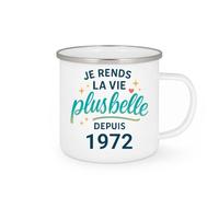 quotedazur - Mug Je rends la vie plus belle depuis 1972 - Tasse Cadeau 53 ans Femme - Blanc/Emaillé