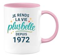 quotedazur - Mug Je rends la vie plus belle depuis 1972 - Tasse Cadeau 53 ans Femme - Rose/Céramique
