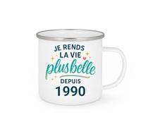quotedazur - Mug Je rends la vie plus belle depuis 1990 - Tasse Cadeau 35 ans Femme - Blanc/Emaillé