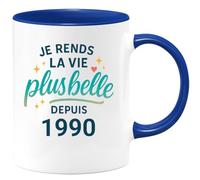 quotedazur - Mug Je rends la vie plus belle depuis 1990 - Tasse Cadeau 35 ans Femme - Bleu/Céramique