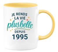 quotedazur - Mug Je rends la vie plus belle depuis 1995 - Tasse Cadeau 30 ans Femme - Jaune/Céramique