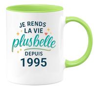 quotedazur - Mug Je rends la vie plus belle depuis 1995 - Tasse Cadeau 30 ans Femme - Vert/Céramique