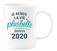 quotedazur - Mug Je rends la vie plus belle depuis 2020 - Tasse Cadeau 5 ans Femme - Blanc/Céramique