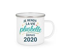 quotedazur - Mug Je rends la vie plus belle depuis 2020 - Tasse Cadeau 5 ans Femme - Blanc/Emaillé