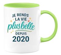 quotedazur - Mug Je rends la vie plus belle depuis 2020 - Tasse Cadeau 5 ans Femme - Vert/Céramique