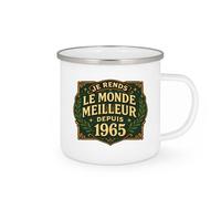 quotedazur - Mug Je rends le monde meilleur depuis 1965 - Tasse Cadeau Anniversaire 60 Ans - Blanc/Emaillé
