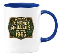 quotedazur - Mug Je rends le monde meilleur depuis 1965 - Tasse Cadeau Anniversaire 60 Ans - Bleu/Céramique