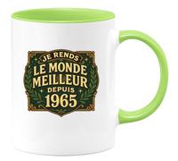 quotedazur - Mug Je rends le monde meilleur depuis 1965 - Tasse Cadeau Anniversaire 60 Ans - Vert/Céramique
