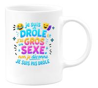 quotedazur - Mug je suis drôle et j'ai un gros sexe. non je déconne je suis pas drôle - Tasse Cadeau Humour Homme - Blanc/Céramique