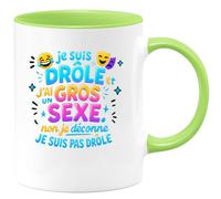 quotedazur - Mug je suis drôle et j'ai un gros sexe. non je déconne je suis pas drôle - Tasse Cadeau Humour Homme - Vert/Céramique