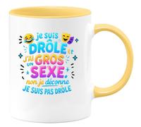 quotedazur - Mug je suis drôle et j'ai un gros sexe. non je déconne je suis pas drôle - Tasse Cadeau Humour Homme - Jaune/Céramique