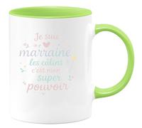 quotedazur - Mug Je suis la marraine, les câlins c'est mon super pouvoir - Tasse Cadeau Marraine Femme - Vert/Céramique