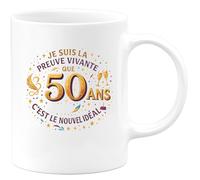 quotedazur - Mug Je suis la preuve vivante que 50 ans c'est le nouvel idéal - Tasse Cadeau 50 ans Femme - Blanc/Céramique