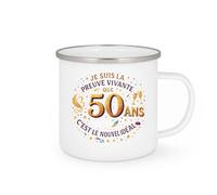 quotedazur - Mug Je suis la preuve vivante que 50 ans c'est le nouvel idéal - Tasse Cadeau 50 ans Femme - Blanc/Emaillé
