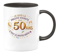 quotedazur - Mug Je suis la preuve vivante que 50 ans c'est le nouvel idéal - Tasse Cadeau 50 ans Femme - Noir/Céramique