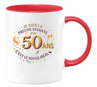 quotedazur - Mug Je suis la preuve vivante que 50 ans c'est le nouvel idéal - Tasse Cadeau 50 ans Femme - Rouge/Céramique