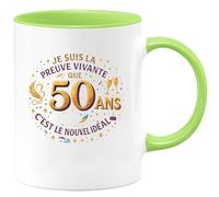quotedazur - Mug Je suis la preuve vivante que 50 ans c'est le nouvel idéal - Tasse Cadeau 50 ans Femme - Vert/Céramique
