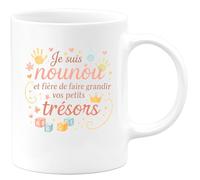 quotedazur - Mug Je suis nounou et fière de faire grandir vos petits trésors - Tasse Cadeau Nounou Femme - Blanc/Céramique
