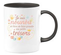 quotedazur - Mug Je suis nounou et fière de faire grandir vos petits trésors - Tasse Cadeau Nounou Femme - Noir/Céramique
