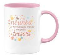 quotedazur - Mug Je suis nounou et fière de faire grandir vos petits trésors - Tasse Cadeau Nounou Femme - Rose/Céramique