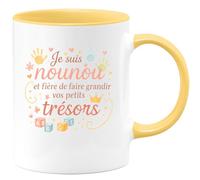 quotedazur - Mug Je suis nounou et fière de faire grandir vos petits trésors - Tasse Cadeau Nounou Femme - Jaune/Céramique