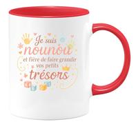 quotedazur - Mug Je suis nounou et fière de faire grandir vos petits trésors - Tasse Cadeau Nounou Femme - Rouge/Céramique