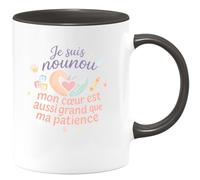 quotedazur - Mug Je suis nounou, mon cœur est aussi grand que ma patience - Tasse Cadeau Nounou Femme - Noir/Céramique