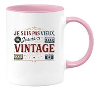 quotedazur - Mug je suis pas vieux, je suis vintage - Tasse Cadeau Humour Homme - Rose/Céramique