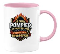 quotedazur - Mug je suis pompier je sauve des vies c'est quoi ton super pouvoir - Tasse Cadeau Pompier Femme - Rose/Céramique