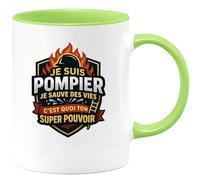 quotedazur - Mug je suis pompier je sauve des vies c'est quoi ton super pouvoir - Tasse Cadeau Pompier Femme - Vert/Céramique