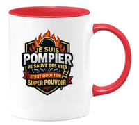 quotedazur - Mug je suis pompier je sauve des vies c'est quoi ton super pouvoir - Tasse Cadeau Pompier Femme - Rouge/Céramique