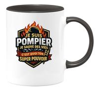 quotedazur - Mug je suis pompier je sauve des vies c'est quoi ton super pouvoir - Tasse Cadeau Pompier Femme - Noir/Céramique