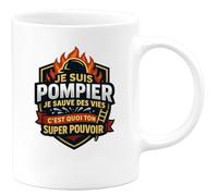 quotedazur - Mug je suis pompier je sauve des vies c'est quoi ton super pouvoir - Tasse Cadeau Pompier Femme - Blanc/Céramique