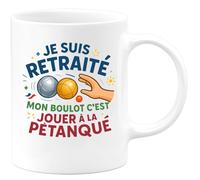 quotedazur - Mug je suis retraité mon boulot c'est de jouer à la pétanque - Tasse Cadeau Pétanque Homme - Blanc/Céramique