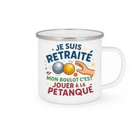 quotedazur - Mug je suis retraité mon boulot c'est de jouer à la pétanque - Tasse Cadeau Pétanque Homme - Blanc/Emaillé