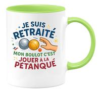 quotedazur - Mug je suis retraité mon boulot c'est de jouer à la pétanque - Tasse Cadeau Pétanque Homme - Vert/Céramique