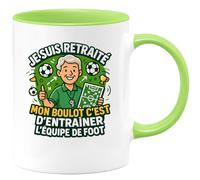 quotedazur - Mug je suis retraité mon boulot c'est d'entrainer l'équipe de foot - Tasse Cadeau Football Homme - Vert/Céramique
