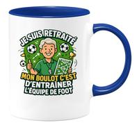 quotedazur - Mug je suis retraité mon boulot c'est d'entrainer l'équipe de foot - Tasse Cadeau Football Homme - Bleu/Céramique