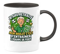 quotedazur - Mug je suis retraité mon boulot c'est d'entrainer l'équipe de foot - Tasse Cadeau Football Homme - Noir/Céramique