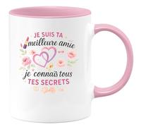 quotedazur - Mug Je suis ta meilleure amie et je connais tous tes secrets - Tasse Cadeau Meilleure amie Femme - Rose/Céramique
