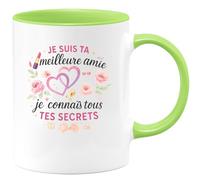quotedazur - Mug Je suis ta meilleure amie et je connais tous tes secrets - Tasse Cadeau Meilleure amie Femme - Vert/Céramique