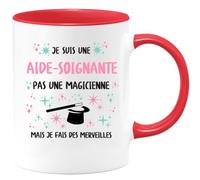 quotedazur - Mug Je Suis Une Aide-Soignante Pas Magicienne Mais Fais Des Merveilles Rouge/Céramique