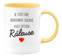 quotedazur - Mug Je Suis Une Assistante Sociale Avec Option Râleuse - Jaune/Céramique