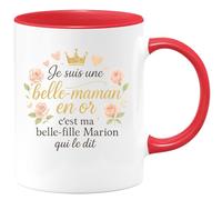 quotedazur - Mug Je suis une belle-maman en or c'est ma belle-fille qui le dit - Tasse Cadeau Belle-mère Personnalisé Femme - Rouge/Céramique