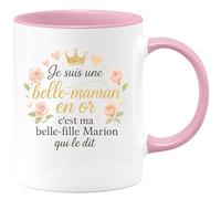 quotedazur - Mug Je suis une belle-maman en or c'est ma belle-fille qui le dit - Tasse Cadeau Belle-mère Personnalisé Femme - Rose/Céramique