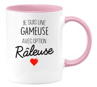 quotedazur - Mug Je Suis Une Gameuse Avec Option Râleuse Rose/Céramique