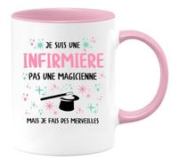 quotedazur - Mug Je Suis Une Infirmière Pas Magicienne Mais Fais Des Merveilles Rose/Céramique