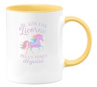 quotedazur - Mug Je suis une licorne, pas un poney déguisé - Tasse Cadeau Licorne Femme - Jaune/Céramique