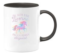 quotedazur - Mug Je suis une licorne, pas un poney déguisé - Tasse Cadeau Licorne Femme - Noir/Céramique